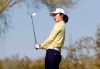 Yu Liu watches her shot from the fourth tee during the final round of the Founders Cup LPGA golf tournament, Sunday, March 24, 2019, in Phoenix. (AP Photo/Matt York)