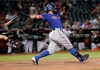 Texas Rangers' Rougned Odor follows through on an RBI base hit against the Arizona Diamondbacks during the eighth inning of a baseball game Wednesday, April 10, 2019, in Phoenix. (AP Photo/Matt York)
