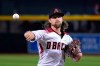 Arizona Diamondbacks pitcher Mike Leake throws against the San Diego Padres in the first inning of a baseball game Monday, Sept. 2, 2019, in Phoenix. (AP Photo/Rick Scuteri)