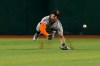 San Francisco Giants center fielder Kevin Pillar can not make the catch on a triple hit by Arizona Diamondbacks' Adam Jones in the first inning during a baseball game, Sunday, Aug. 18, 2019, in Phoenix. (AP Photo/Rick Scuteri)