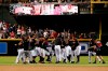 The Arizona Diamondbacks celebrate after defeating the Boston Red Sox in a baseball game, Saturday, April 6, 2019, in Phoenix. (AP Photo/Rick Scuteri)