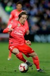 Real Madrid's Luka Modric in action during a Spanish La Liga soccer match between Leganes and Real Madrid in Leganes, outskirts Madrid, Spain, Monday, April 15, 2019. (AP Photo/Bernat Armangue)