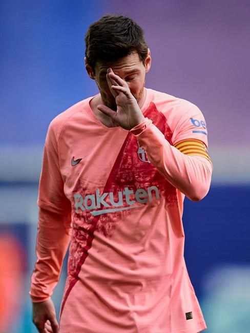 Barcelona's Lionel Messi during a Spanish La Liga soccer match against Eibar at the Ipurua stadium in Eibar, northern Spain, Sunday, May 19, 2019. (AP Photo/Ion Alcoba)