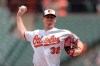 Baltimore Orioles starting pitcher Thomas Eshelman throws to a Tampa Bay Rays batter during the first inning of a baseball game, Sunday, July 14, 2019, in Baltimore. (AP Photo/Julio Cortez)