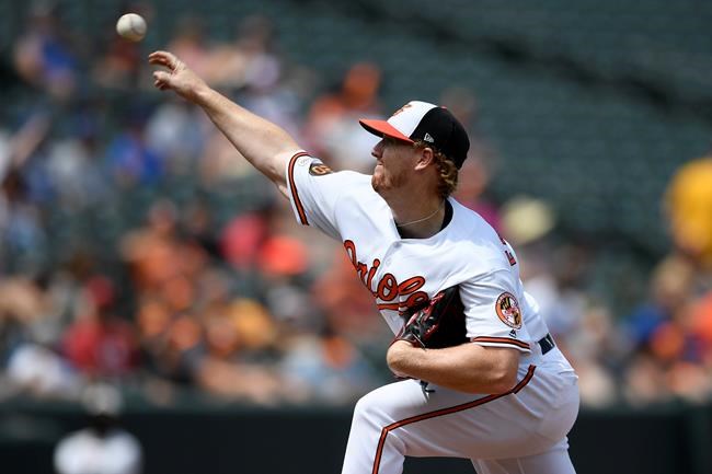 Baltimore Orioles relief pitcher Tom Eshelman delivers during the third inning of a baseball game against the Toronto Blue Jays, Sunday, Aug. 4, 2019, in Baltimore. (AP Photo/Nick Wass)