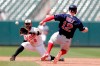 Baltimore Orioles shortstop Jonathan Villar (2) waits from the throw from first baseman Chris Davis to tag out Boston Red Sox's Brock Holt (12) on a double play ball hit by Red Sox' Marco Hernandez during the sixth inning of a baseball game, Sunday, July 21, 2019, in Baltimore. The Orioles won 5-0. (AP Photo/Julio Cortez)