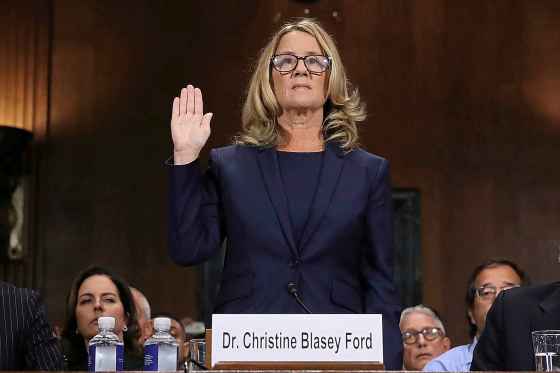 (Win McNamee/Pool Photo via AP)Christine Blasey Ford is sworn in before the Senate Judiciary Committee on Capitol Hill in Washington on Thursday.