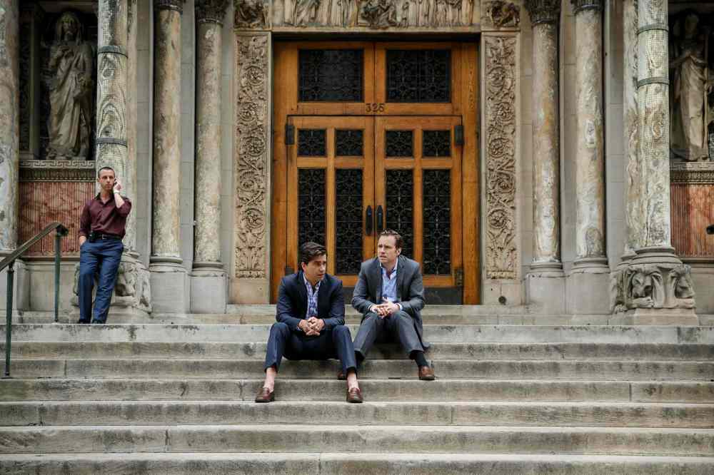 Jaap Buitendijk / Paramount Pictures
Left to right: Jeremy Strong plays Vinnie Daniel, Hamish Linklater plays Porter Collins and Rafe Spall plays Danny Moses.