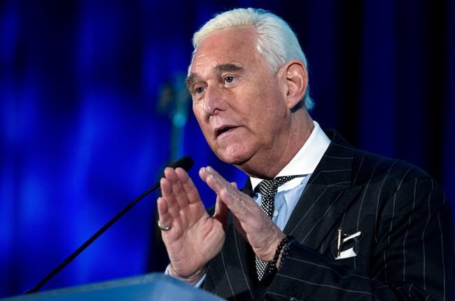 FILE - In this Thursday, Dec. 6, 2018, file photo, Roger Stone speaks at the American Priority Conference in Washington. Stone, an associate of President Donald Trump, has been arrested in Florida. That's according to special counsel Robert Mueller's office, which says he faces charges including witness tampering, obstruction and false statements. Stone has been under scrutiny for months but has maintained his innocence. (AP Photo/Jose Luis Magana, File)