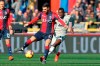 Bologna's Roberto Soriano, left, and Juventus' Blaise Matuid vie for the the ball during the Italian Serie A soccer match between Bologna and Juventus FC in Bologna, Italy, Sunday, Feb. 24, 2019. (Giorgio Benvenuti/ANSA Via AP)