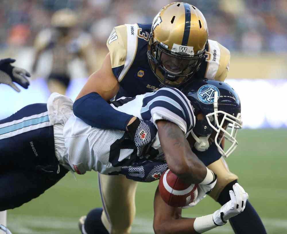 Trevor Hagan / The Canadian Press files
Bombers defender Graig Newman in a game against the Argos June 10.