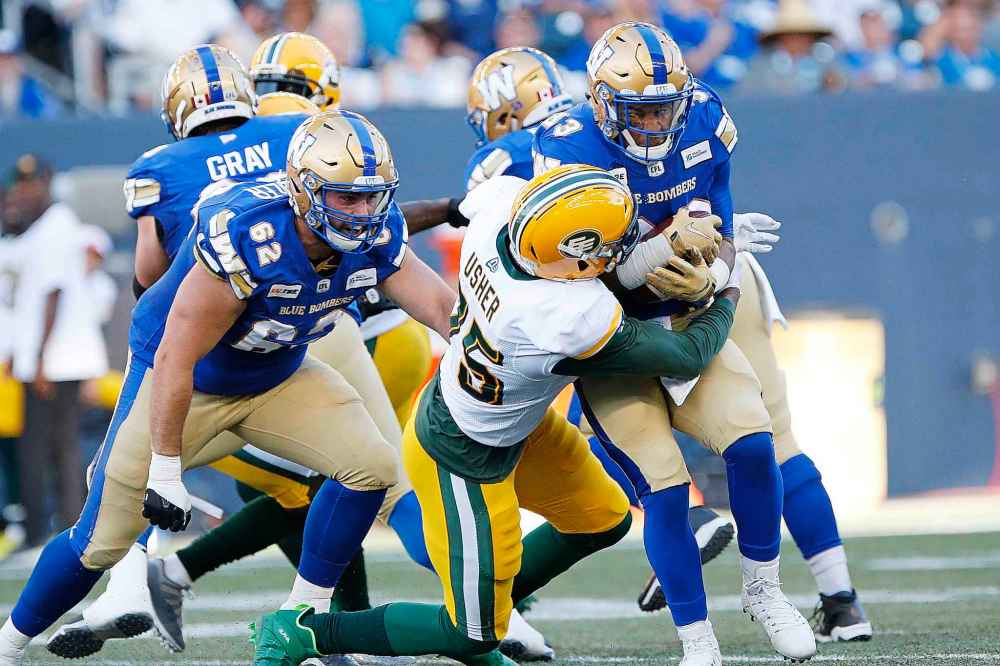 THE CANADIAN PRESS/John Woods
Winnipeg Blue Bombers' Andrew Harris managed only 34 yards on 10 carries against the Eskimos.