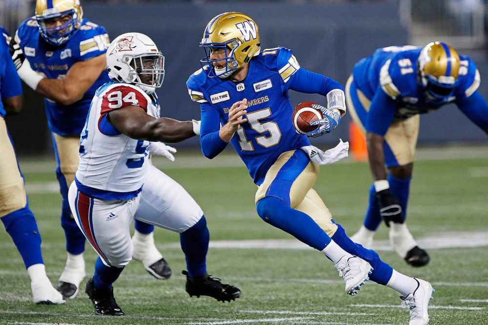 THE CANADIAN PRESS/John Woods
Winnipeg Blue Bombers quarterback Matt Nichols finished the game 18-for-25 passing for 256 yards and one touchdown.