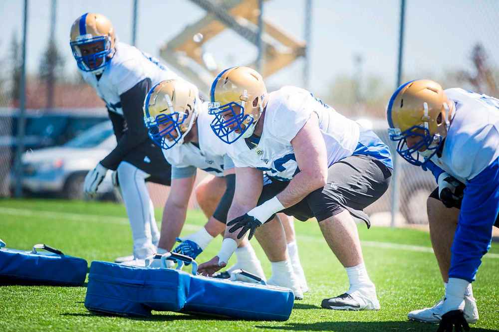 MIKAELA MACKENZIE / WINNIPEG FREE PRESS
Bombers offensive lineman Cody Speller, centre, has the coaches confidence.