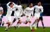 AC Milan's Hakan Calhanoglu, 2nd right, celebrates after scoring during the Serie A soccer match between Atlanta and AC Milan at the Azzurrid'Italia Stadium in Bergamo, Italy, Saturday, Feb. 16, 2019. (Paolo Magni/ANSA via AP)