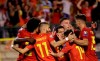 Belgium's team players celebrate after winning a Euro 2020 group I qualifying soccer match between Belgium and Scotland at the King Baudouin Stadium in Brussels, Tuesday, June 11, 2019. (AP Photo/Olivier Matthys)