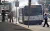 Trevor Hagan / Winnipeg Free Press
Firefighters extinguish a blaze in a transit bus that experienced mechanical difficulties on the 1200 block of Portage Avenue Saturday.
