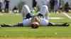 JOE BRYKSA / WINNIPEG FREE PRESS
Winnipeg Blue Bombers camp hopeful Toney Clemons looks exhausted during team break at training camp at the University of Manitoba.