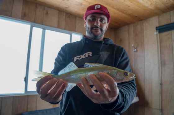 COURTESY OF HOOKED MEDIA INC.Byfuglien was asked about his ice-fishing trip on Wednesday.