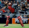 Arizona Diamondbacks catcher Alex Avila throws out San Diego Padres' Wil Myers on a ground out during the first inning of a baseball game in San Diego, Monday, April 1, 2019. (AP Photo/Alex Gallardo)