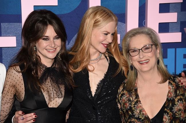 Shailene Woodley, from left, Nicole Kidman and Meryl Streep attend the premiere of HBO's
