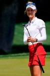 Nelly Korda watches a putt on the 10th hole during the pro-am round of the LPGA Tour ANA Inspiration golf tournament at Mission Hills Country Club Wednesday, April 3, 2019, in Rancho Mirage, Calif. (AP Photo/Chris Carlson)