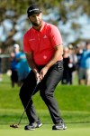 Jon Rahm, of Spain, reacts after missing a birdie on the second hole during the second round of the Farmers Insurance Open golf tournament on the South Course at Torrey Pines on Friday, Jan. 25, 2019, in San Diego. (AP Photo/Chris Carlson)