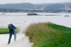 Justin Rose, of England, hits out of the bunker on the 18th hole during the third round of the U.S. Open golf tournament Saturday, June 15, 2019, in Pebble Beach, Calif. (AP Photo/Marcio Jose Sanchez)