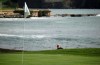 Clay Walker hits out of a bunker up to the 18th green during the celebrity challenge event of the AT&T Pebble Beach National Pro-Am golf tournament Wednesday, Feb. 6, 2019, in Pebble Beach, Calif. (AP Photo/Eric Risberg)