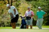 Tony Romo chips the ball onto the third green of the Silverado Resort North Course as Justin Thomas, right, looks on during the pro-am event of the Safeway Open PGA golf tournament Wednesday, Sept. 25, 2019, in Napa, Calif. (AP Photo/Eric Risberg)
