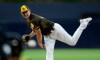 San Diego Padres starting pitcher Eric Lauer works against a Los Angeles Dodgers batter during the first inning of a baseball game Friday, May 3, 2019, in San Diego. (AP Photo/Gregory Bull)