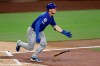 CORRECTS NAME TO HOERNER, INSTEAD OF HOEMER - Chicago Cubs' Nico Hoerner hits a single during the second inning of a baseball game against the San Diego Padres, Monday, Sept. 9, 2019, in San Diego. (AP Photo/Gregory Bull)