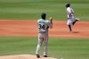 Seattle Mariners starting pitcher Felix Hernandez (34) looks on as the San Diego Padres' Ian Kinsler rounds the bases after hitting a home run during the second inning of a baseball game Wednesday, April 24, 2019, in San Diego. (AP Photo/Gregory Bull)
