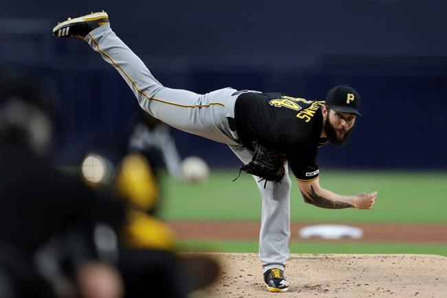Pittsburgh Pirates starting pitcher Trevor Williams works against a San Diego Padres batter during the first inning of a baseball game Thursday, May 16, 2019, in San Diego. (AP Photo/Gregory Bull)