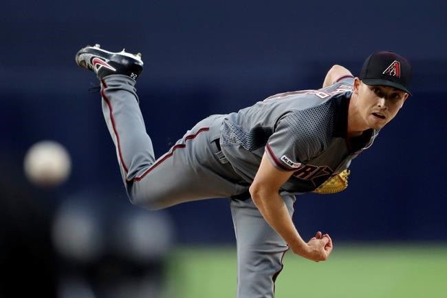 Arizona Diamondbacks starting pitcher Luke Weaver works against a San Diego Padres batter during the first inning of a baseball game Monday, May 20, 2019, in San Diego. (AP Photo/Gregory Bull)