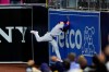 New York Mets right fielder Michael Conforto hits the wall after making a leaping grab for the out on the San Diego Padres' Manny Machado during the fifth inning of a baseball game Tuesday, May 7, 2019, in San Diego. (AP Photo/Gregory Bull)