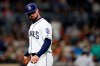 San Diego Padres starting pitcher Logan Allen reacts as he leaves during the fifth inning of a baseball game against the San Francisco Giants, Monday, July 1, 2019, in San Diego. (AP Photo/Gregory Bull)