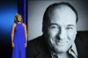 Edie Falco presents a tribute to James Gandolfini on stage at the 65th Primetime Emmy Awards at Nokia Theatre on Sunday Sept. 22, 2013, in Los Angeles. (Photo by Chris Pizzello/Invision/AP)
