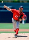 Washington Nationals starting pitcher Stephen Strasburg works against a San Diego Padres batter during the first inning of a baseball game, Sunday, June 9, 2019, in San Diego. (AP Photo/Orlando Ramirez)