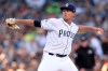 San Diego Padres starting pitcher Nick Margevicius works against a San Francisco Giants batter during the second inning of a baseball game Saturday, March 30, 2019, in San Diego. (AP Photo/Orlando Ramirez)
