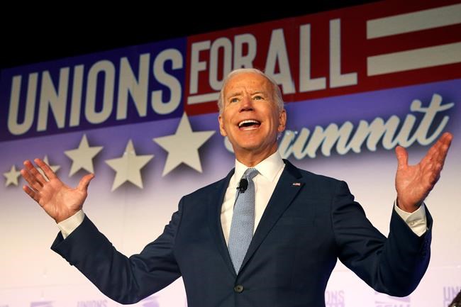 Former Vice President and Democratic presidential candidate Joe Biden speaks at the SEIU Unions For All Summit on Friday, Oct. 4, 2019, in Los Angeles. (AP Photo/Ringo H.W. Chiu)
