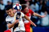 LA Galaxy midfielder Servando Carrasco, left, and Chicago Fire midfielder Djordje Mihailovic, battle for a head ball in the first half of an MLS soccer match in Carson, Calif., Saturday, March 2, 2019. (AP Photo/Ringo H.W. Chiu)