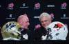 Ward Perrin / Postmedia News
Winnipeg Blue Bombers coach Paul LaPolice (L) and B.C. Lions coach Wally Buono talk on Wednesday before a press conference in Vancouver in preparation for this weekend's 2011 Grey Cup.