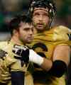 JOHN WOODS / THE CANADIAN PRESS FILES
Winnpeg Blue Bombers offensive lineman Alexandre Gauthier consoles quarterback Ryan Dinwiddie after loosing 23-19 to Saskatchewan Roughriders in the 95th Canadian Football League Grey Cup in Toronto Sunday, Nov. 25, 2007.