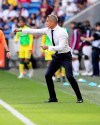 Lyon's coach Sylvinho gestures during the French League 1 soccer match between Lyon and Nantes, at the Stade de Lyon in Decines, outside Lyon, France, Saturday, Sept. 28, 2019. (AP Photo/Laurent Cipriani)
