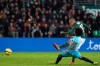 Saint-Etienne's Wahbi Khazri kicks the ball to score his second goal against Marseille during their French League One soccer match in Saint-Etienne, central France, Wednesday, Jan. 16, 2019. (AP Photo/Laurent Cipriani)