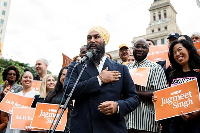 NDP Leader Jagmeet Singh makes an announcement in Toronto on Monday, September 2, 2019. THE CANADIAN PRESS/Christopher Katsarov