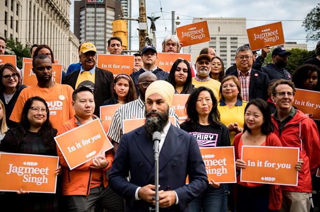 NDP Leader Jagmeet Singh makes an announcement in Toronto on Monday, September 2, 2019. THE CANADIAN PRESS/Christopher Katsarov