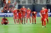 Toronto FC players watch as midfielder Jonathan Osorio (21) approaches the net to shoot during penalty kicks in the second leg of Canadian Champion soccer action in Toronto, Wednesday, Sept. 25, 2019. THE CANADIAN PRESS/Cole Burston