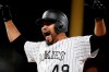 Colorado Rockies' Antonio Senzatela reacts after hitting a single, -his first hit of the season, to drive in two runs off New York Mets starting pitcher Steven Matz in the fourth inning of a baseball game Monday, Sept. 16, 2019, in Denver. (AP Photo/David Zalubowski)